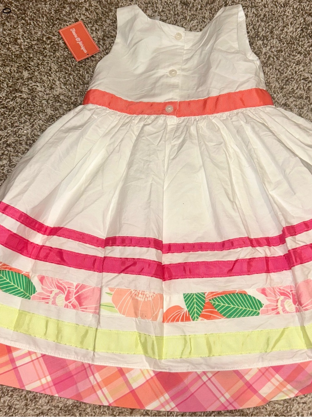 Gymboree White Sundress with Coral, Hot Pink & Lime Accents